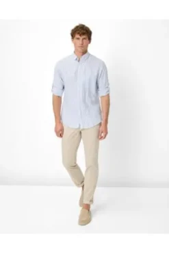 BRAX Streifen Leinen Hemd Dirk hellblau gestreift Modern Fit Langarm Leinen