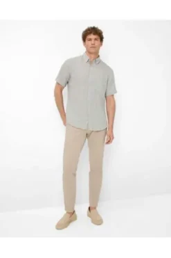 BRAX Vichy Karo Leinen Hemd Dan grün kariert Modern Fit Kurzarm Leinen
