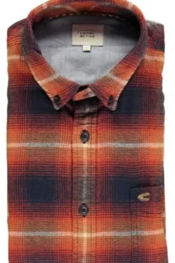 camel active Flanell Hemd orange kariert Regular Fit Button-Down