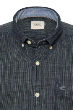 camel active Hemd dark navy gestreift Regular Fit Kurzarm