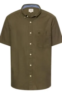 camel active Hemd deep olive gestreift Regular Fit Kurzarm