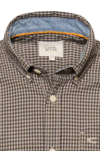 camel active Hemd deep olive kariert Regular Fit Langarm