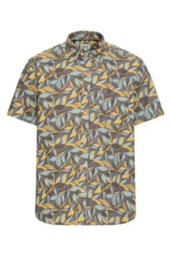 camel active Hemd sun yellow geblümt Regular Fit Kurzarm