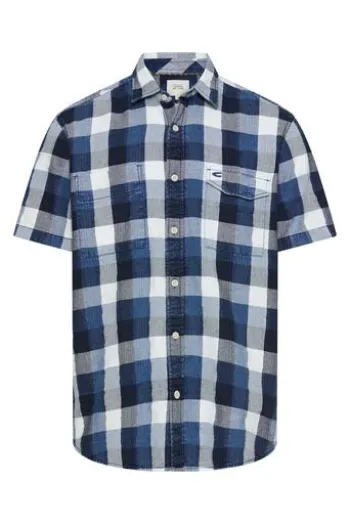 camel active Karo Hemd indigio blue kariert Regular Fit Kurzarm