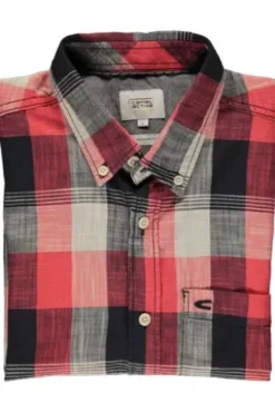 camel active Karo Hemd rot kariert Regular Fit Kurzarm