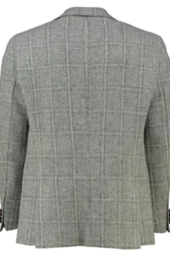 CARL GROSS Harris Tweed Sakko grau kariert Fischgrät-Dessin
