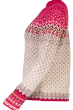 DUNQUE Jacquard-Pullover rot-natur-bunt gemustert mit Stehkragen