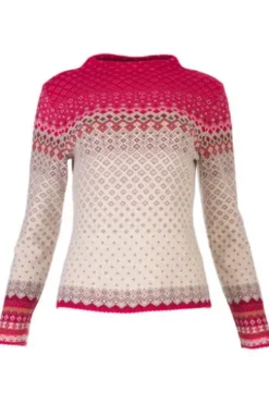 DUNQUE Jacquard-Pullover rot-natur-bunt gemustert mit Stehkragen