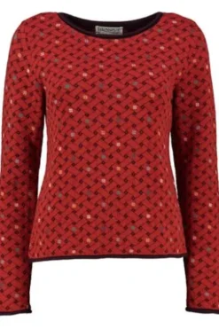 DUNQUE Jacquard-Pullover rot aus hochwertiger Natur-Qualität