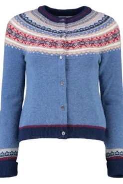 ERIBE Strickjacke Alpine blue morning gemustert im Fair-Isle Strickmuster