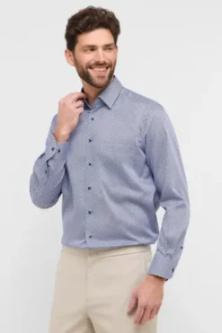 ETERNA Hemd blau gepunktet Comfort Fit Langarm