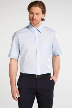 ETERNA Hemd hellblau Comfort Fit Kurzarm Popeline