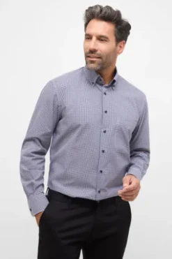 ETERNA Hemd marine kariert Comfort Fit Langarm Button-down