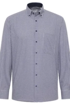 ETERNA Hemd marine kariert Comfort Fit Langarm Button-down