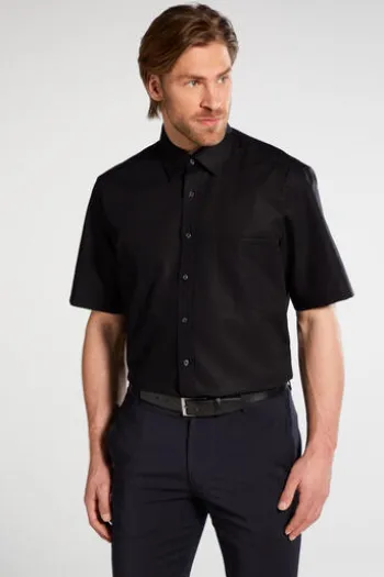 ETERNA Hemd schwarz Comfort Fit Kurzam Popeline