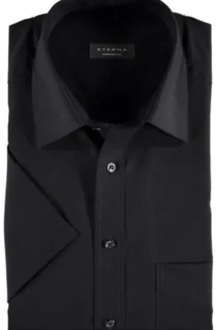 ETERNA Hemd schwarz Comfort Fit Kurzam Popeline