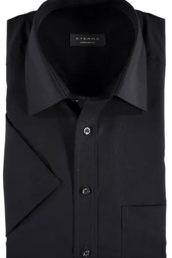 ETERNA Hemd schwarz Comfort Fit Kurzam Popeline