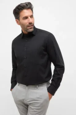 ETERNA Hemd schwarz Comfort Fit Langarm Popeline