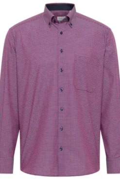 ETERNA Karo Hemd bordeaux kariert Comfort Fit Langarm Button-down