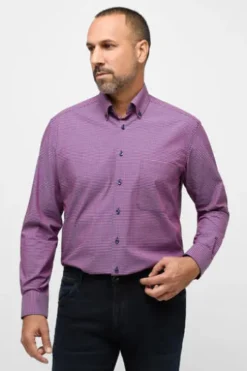 ETERNA Karo Hemd bordeaux kariert Comfort Fit Langarm Button-down