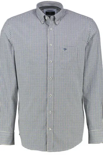 FYNCH HATTON Hemd blau/beige kariert Regular Fit Langarm