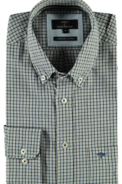 FYNCH HATTON Hemd blau/beige kariert Regular Fit Langarm