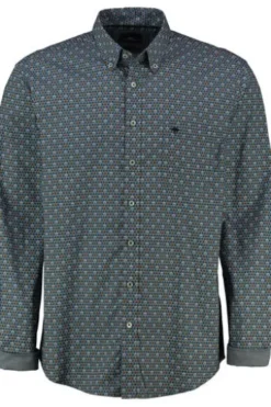 FYNCH HATTON Hemd blau/gelb gemustert Regular Fit Langarm Button-Down