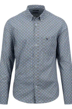 FYNCH HATTON Hemd blau/gelb gemustert Regular Fit Langarm Button-Down