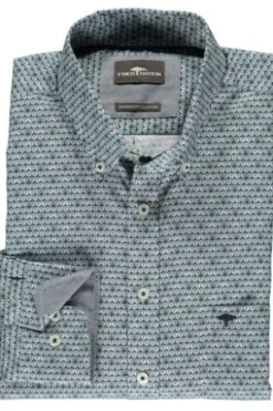 FYNCH HATTON Hemd blau/grün gemustert Regular Fit Langarm Button-Down