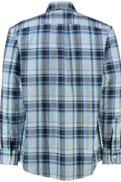 FYNCH HATTON Hemd blau/grün kariert Comfort Fit Langarm Button-down