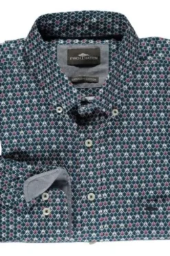 FYNCH HATTON Hemd blau/rot gemustert Regular Fit Langarm Button-Down