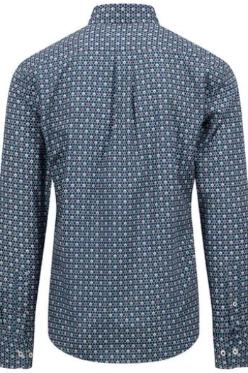 FYNCH HATTON Hemd blau/rot gemustert Regular Fit Langarm Button-Down