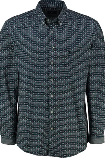 FYNCH HATTON Hemd blau/rot gemustert Regular Fit Langarm Button-Down