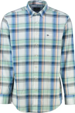 FYNCH HATTON Hemd grün/blau kariert Comfort Fit Langarm Button-down