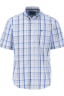 FYNCH HATTON Hemd strong blue kariert Regular Fit Kurzarm