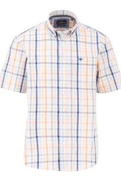 FYNCH HATTON Hemd sunny orange kariert Regular Fit Kurzarm