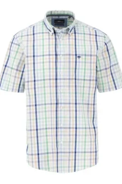 FYNCH HATTON Hemd torf green kariert Regular Fit Kurzarm