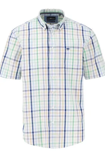 FYNCH HATTON Hemd torf green kariert Regular Fit Kurzarm