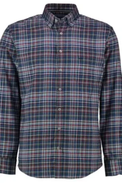 FYNCH HATTON Leicht Flanell Hemd blau/rot kariert Regular Fit Langarm