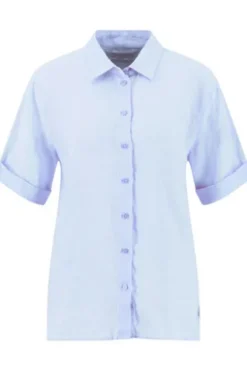 FYNCH HATTON Leinen-Bluse cornflower blue Kurzarm