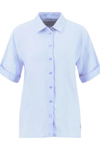 FYNCH HATTON Leinen-Bluse cornflower blue Kurzarm