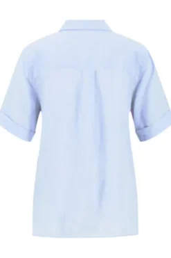 FYNCH HATTON Leinen-Bluse cornflower blue Kurzarm
