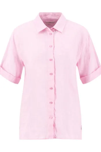 FYNCH HATTON Leinen-Bluse sorbet rose Kurzarm