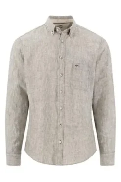 FYNCH HATTON Leinen Hemd dark khaki Casual Fit
