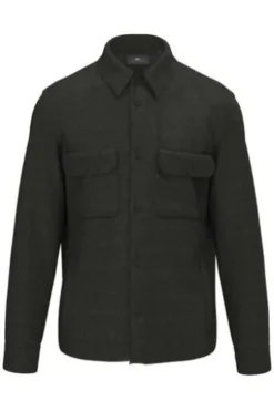 FYNCH HATTON Leinen Overshirt Herringbone dark khaki Casual Fit