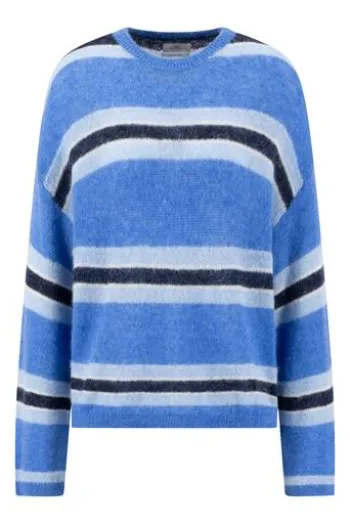 FYNCH HATTON Pullover pacific blue gestreift in softer Woll-Mixqualität