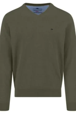 FYNCH HATTON V-Ausschnitt Pullover dark khaki Casual Fit