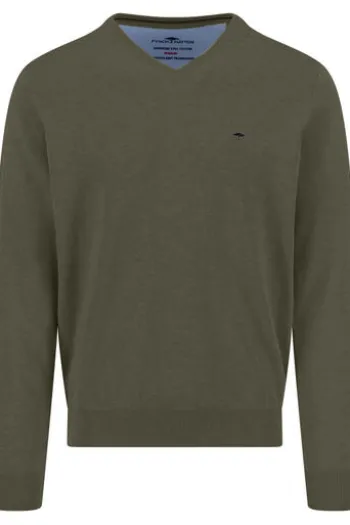 FYNCH HATTON V-Ausschnitt Pullover dark khaki Casual Fit