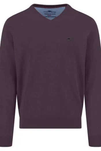 FYNCH HATTON V-Ausschnitt Pullover aubergine Casual Fit
