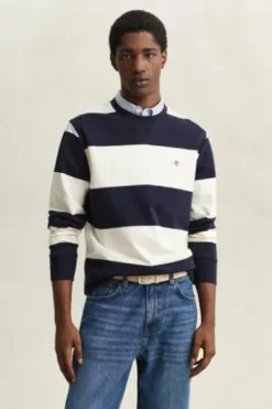 GANT C-Neck Sweatshirt evening blue gestreift Regular Fit